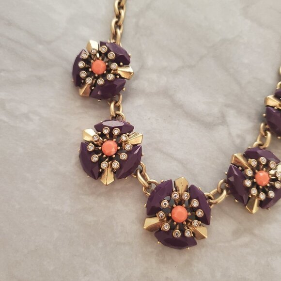 💜 J.Crew Retro Purple Rhinestone Crystal Cluster Burst Statement Necklace 💜 - Picture 7 of 13